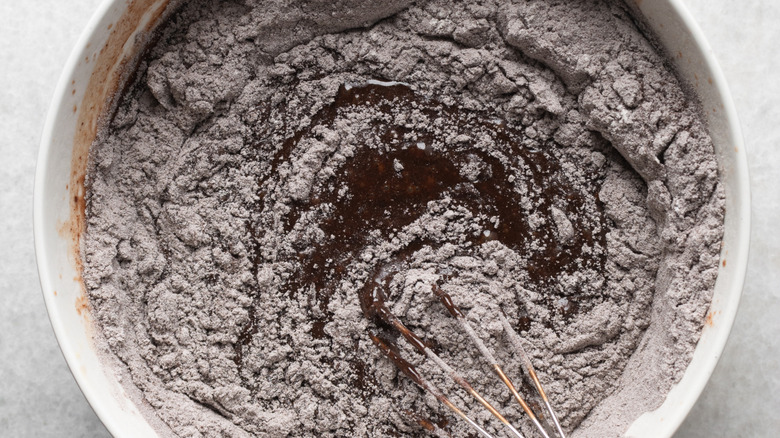 Cake batter in a white bowl