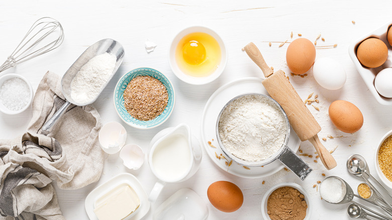 A variety of baking ingredients that can be substituted on a white counter