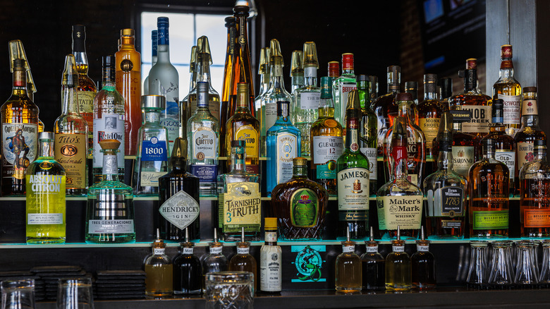 Spirit bottles behind a bar