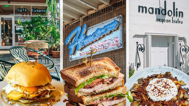 Image showing three Miami restaurants with dishes of food in front of them