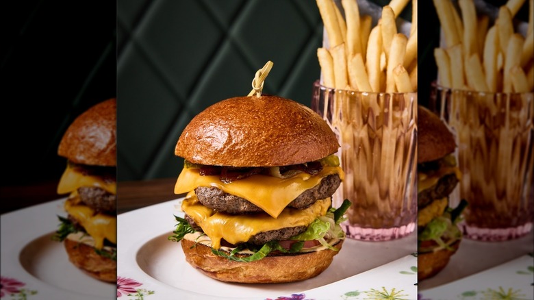 Double patty cheeseburger with side of fries