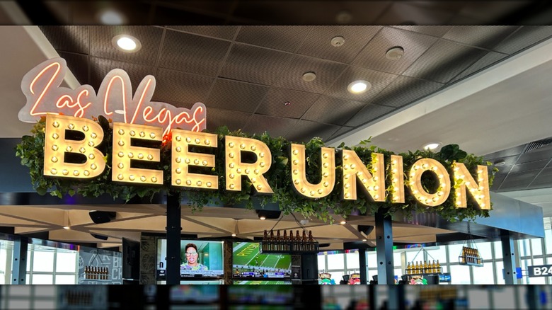 A large sign for Las Vegas Beer Union inside Harry Reid International Airport