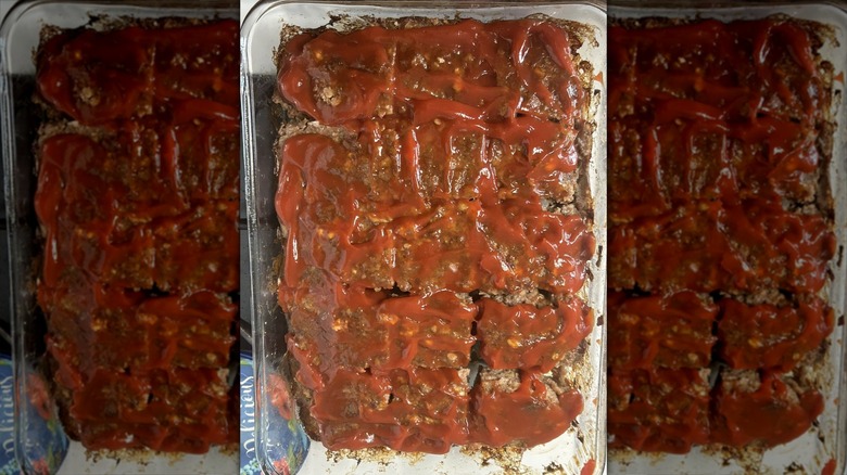 Glass tray of Amish meatloaf