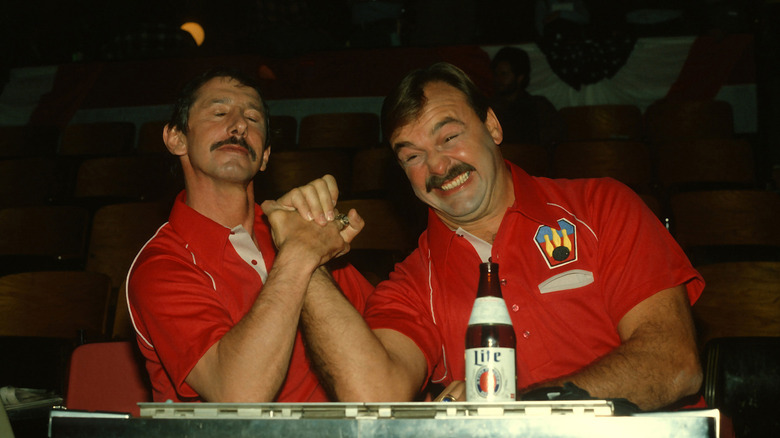 Billy Martin and Dick Butkis filming a 1981 Miller Lite ad