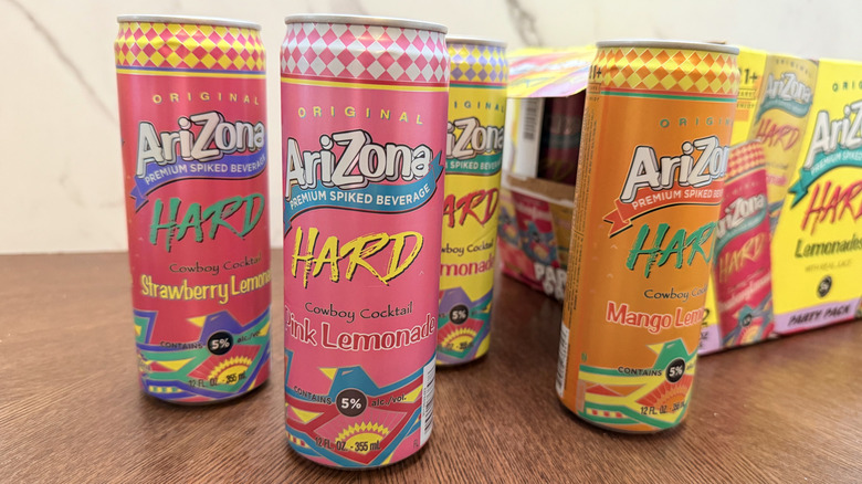 Cans of AriZona Hard Lemonades on table