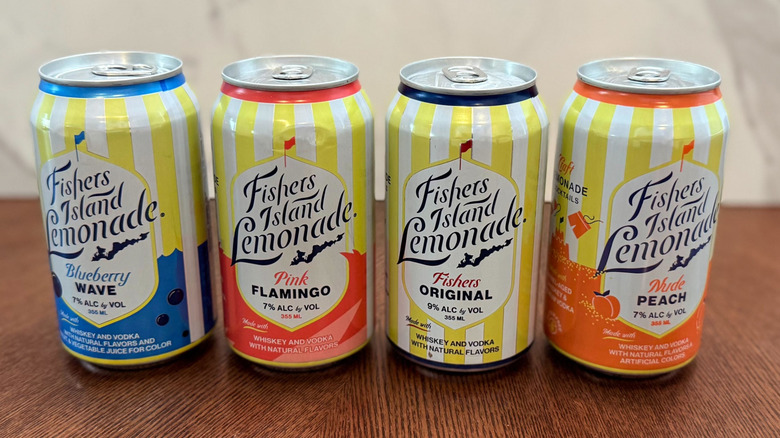 Fishers Island Lemonade cans lined up on the table