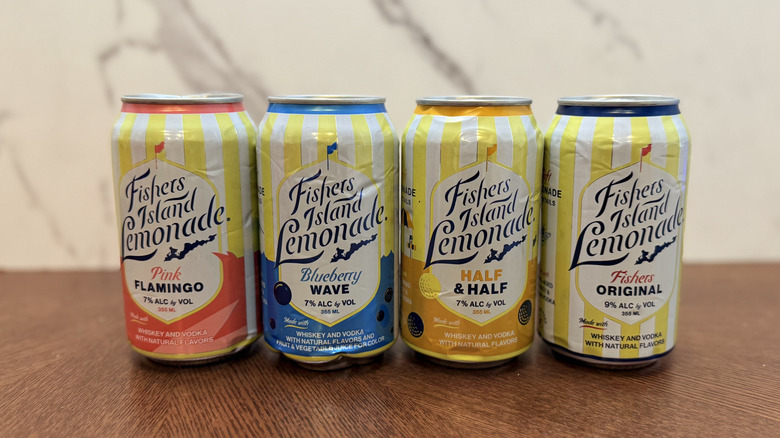 Fishers Island Lemonade cans lined up on the table