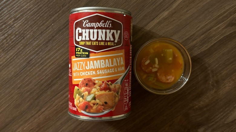 Campbell's Chunky Jazzy Jambalaya Soup in a can and soup in a ramekin