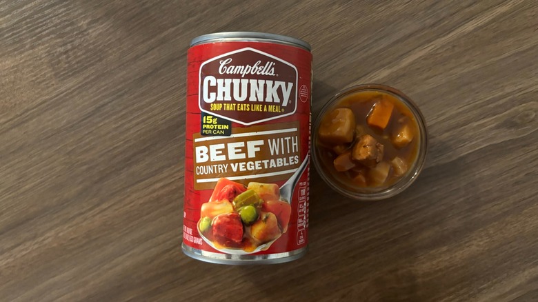 Campbell's Chunky Old Fashioned Vegetable Beef Soup in a can and soup in a ramekin