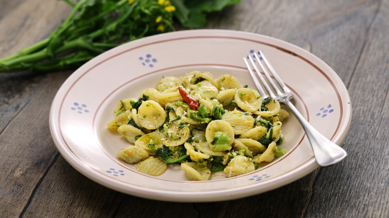 Orecchiette with cime di rapa in a bowl