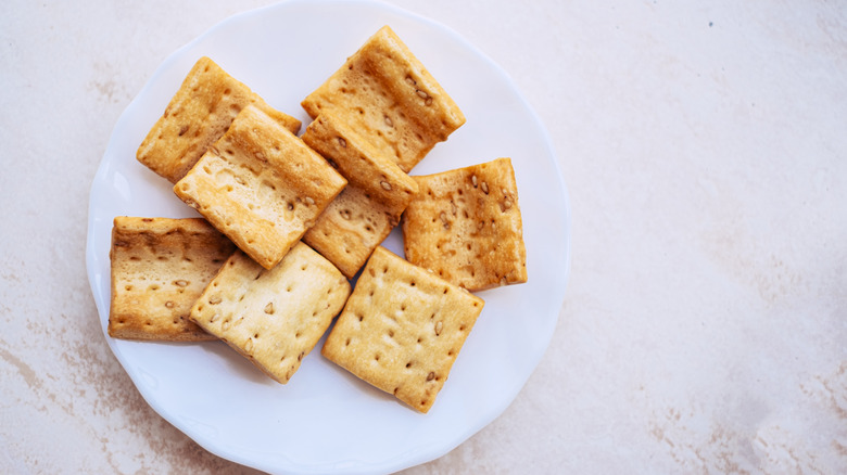 White plate of crackers