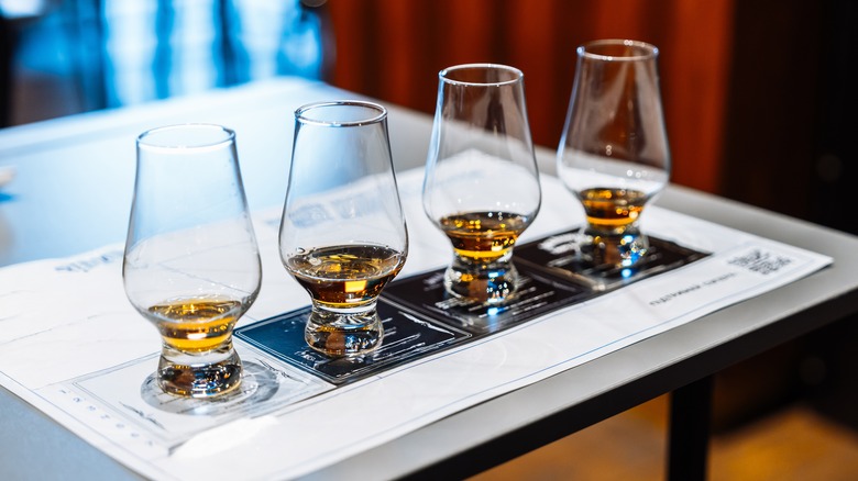 Row of whiskey for tasting