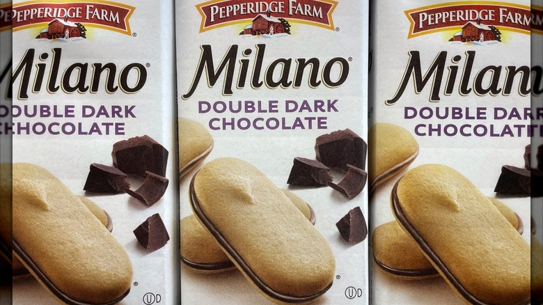 Milano Double Dark Chocolate Cookies on store shelf