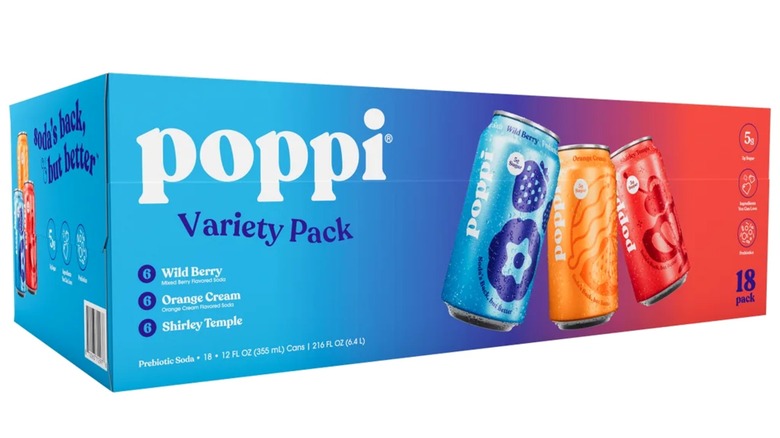 Poppi variety pack with Wild Berry, Orange Cream, and Shirley Temple sodas