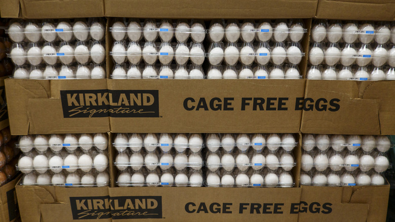 Kirkland Signature Grade AA Cage-Free Eggs stacked at Costco