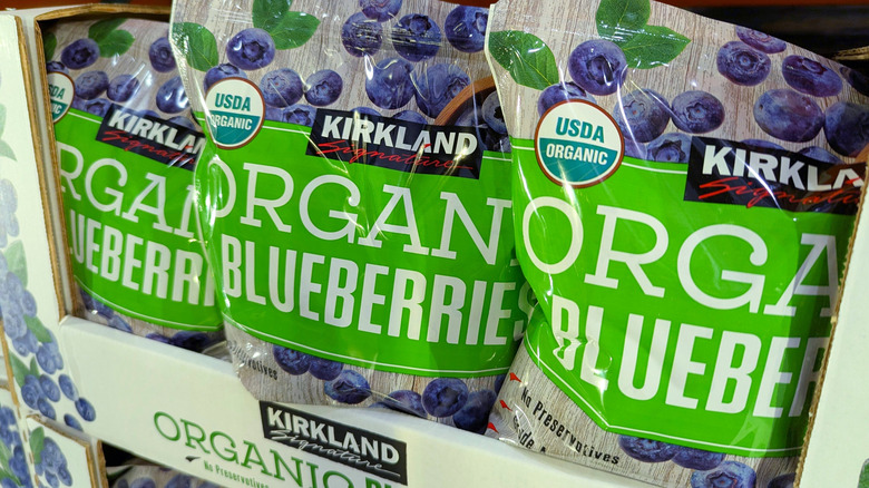 Costco Kirkland Signature Organic Blueberries on store shelf