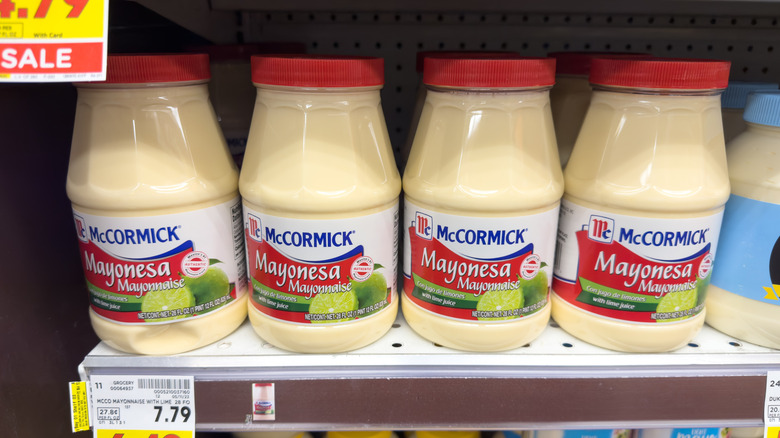 McCormick Mayonesa made with lime juice lined up on grocery store shelf