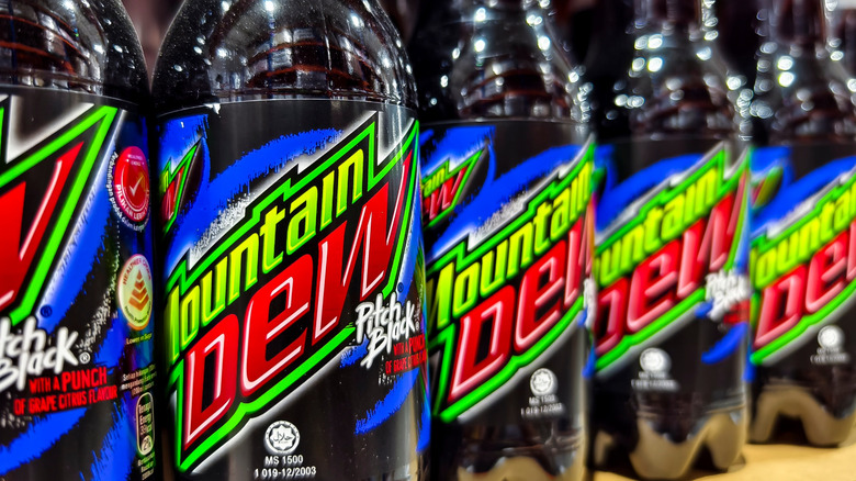 Bottles of Mountain Dew Pitch Black