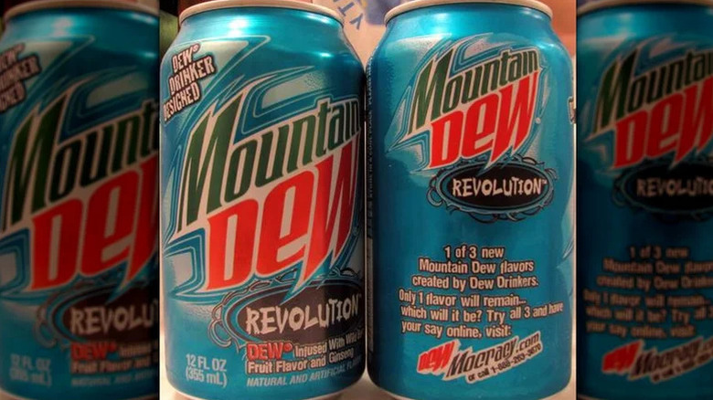 Cans of Mountain Dew Revolution