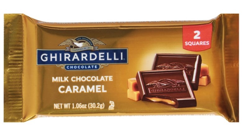 Ghirardelli Milk Chocolate Caramel bar on a white background.