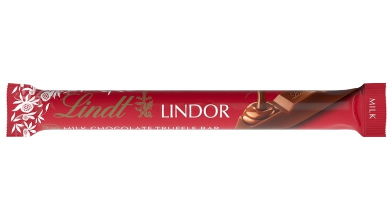 Lindor Milk Chocolate Truffle Bar on a white background.