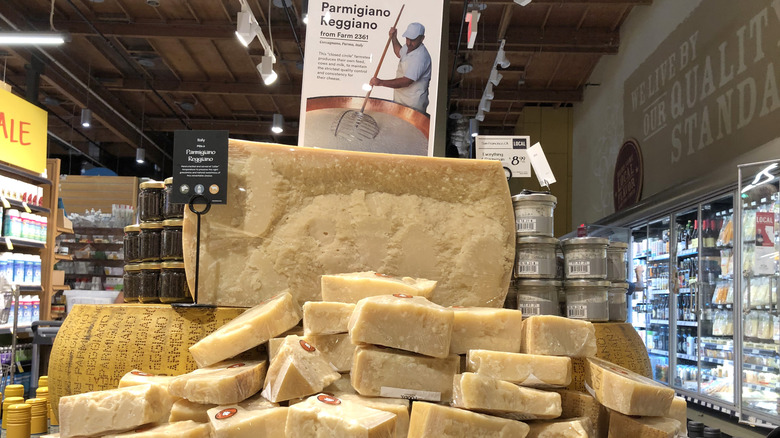A Parmigiano Reggiano display inside Whole Foods.