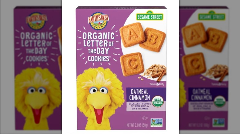 Product photo of box of Earth's Best Organic Sesame Street Oatmeal Cinnamon Letter of the Day Cookies