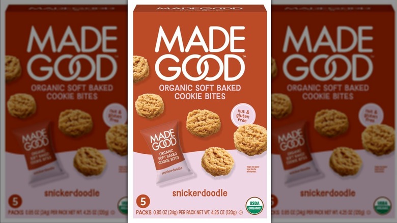Product photo of box of MadeGood Snickerdoodle Soft Baked Mini Cookies