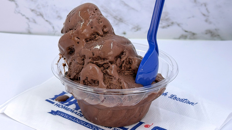 a small dish of Handel's chocoholic chunk ice cream
