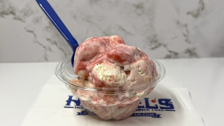 a small dish of Handel's strawberry cheesecake chunk ice cream