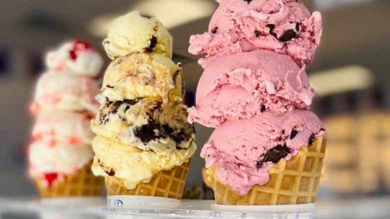 Three ice cream comes from Handel's in a row