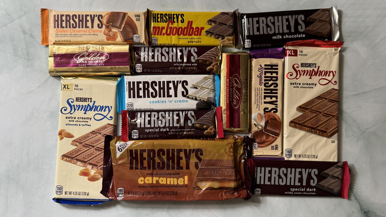 13 Hershey bars in wrappers