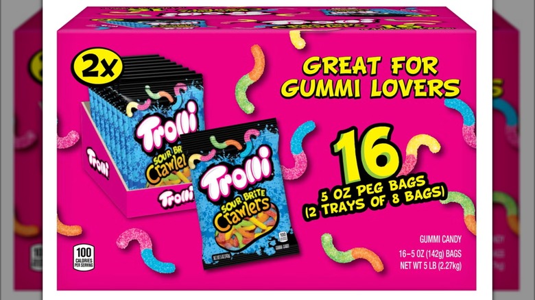 Trolli Sour Brite Crawlers Candy in box on white background
