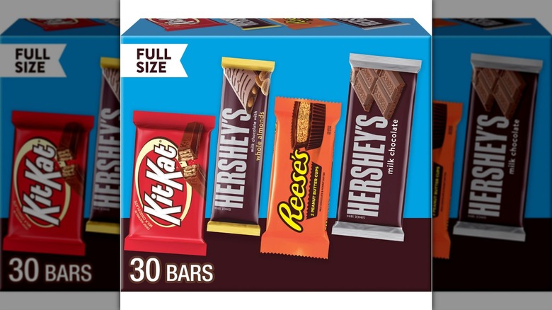 Hershey's Full Size Milk Chocolate Candy Variety Pack on a white background.