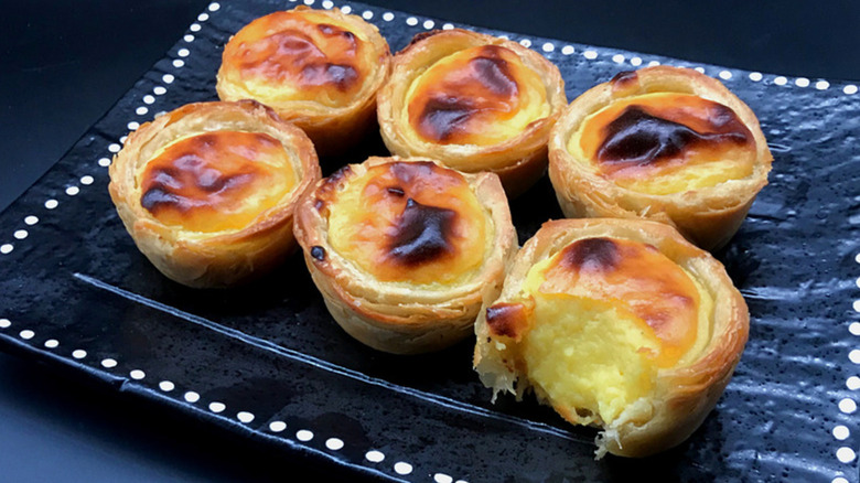 Portuguese egg tarts on a platter
