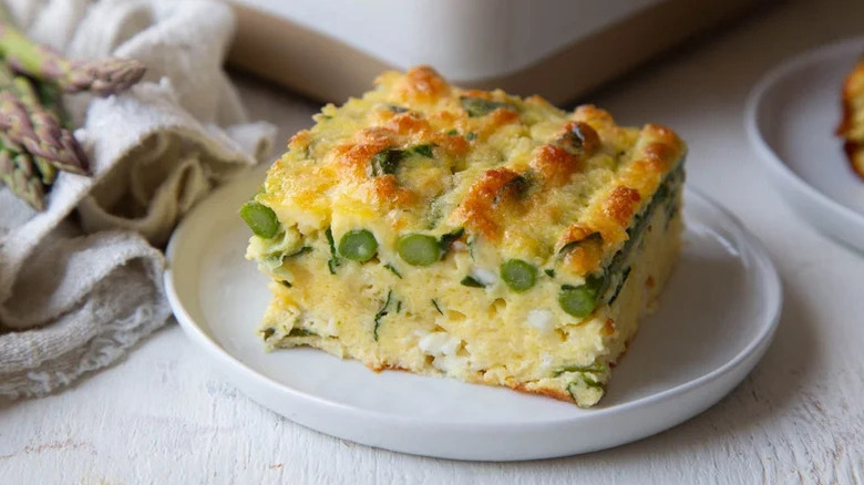 Spring veggie egg bake on a plate
