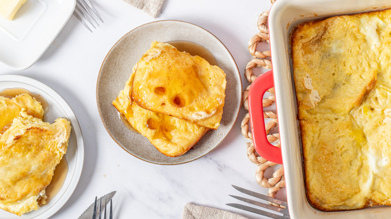 French toast casserole in dishes on a table