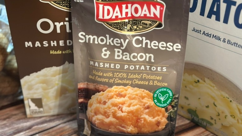 Close up of Idahoan Smokey Cheese & Bacon Mashed Potatoes