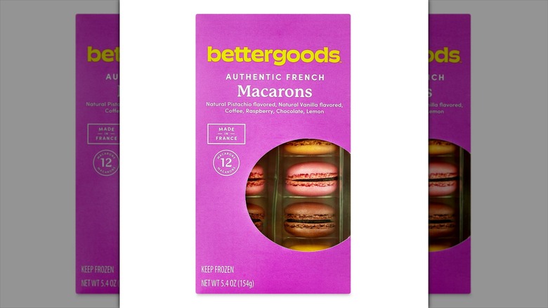 A pink box of Walmart Bettergoods brand assorted Authentic French Macarons