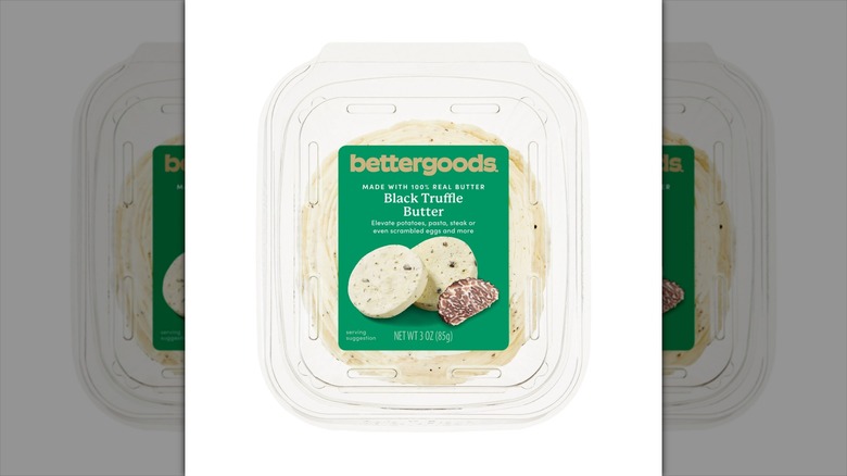 Plastic carton of Walmart Bettergoods brand Black Truffle Butter