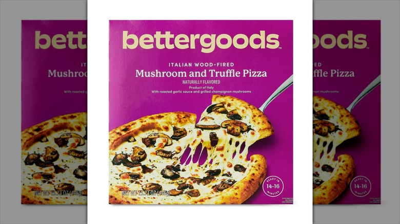 Purple box of Walmart bettergoods brand Italian Wood-Fired Mushroom and Truffle Pizza