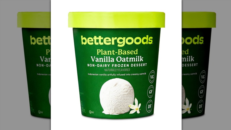 Green carton of Walmart Bettergoods brand Oatmilk Non-Dairy Frozen Dessert