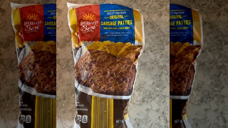 Bag of Breakfast Best sausage patties on countertop