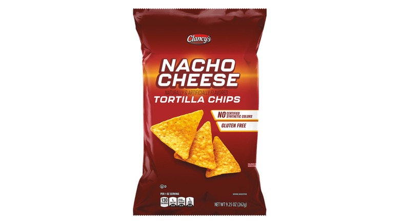 Red bag of Clancy's nacho cheese tortilla chips
