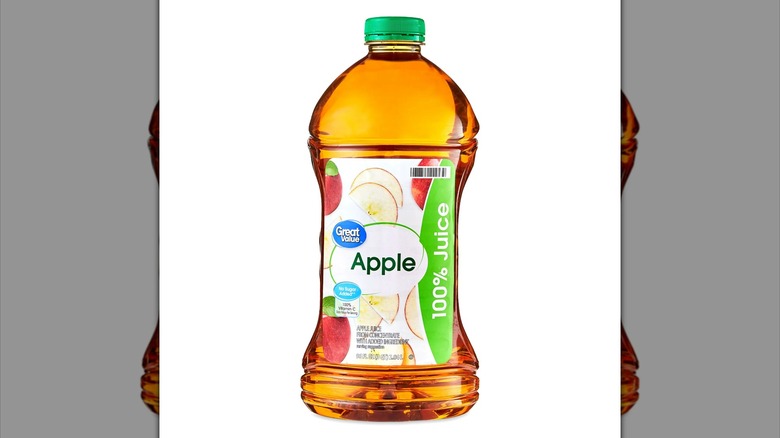Bottle of Great Value apple juice