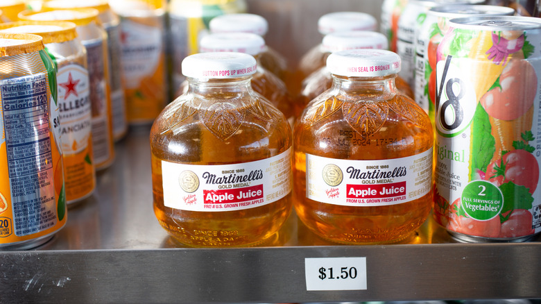 Martinelli's apple juice on shelf