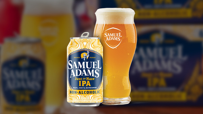 Samuel Adams Just the Haze in a can and poured into a glass