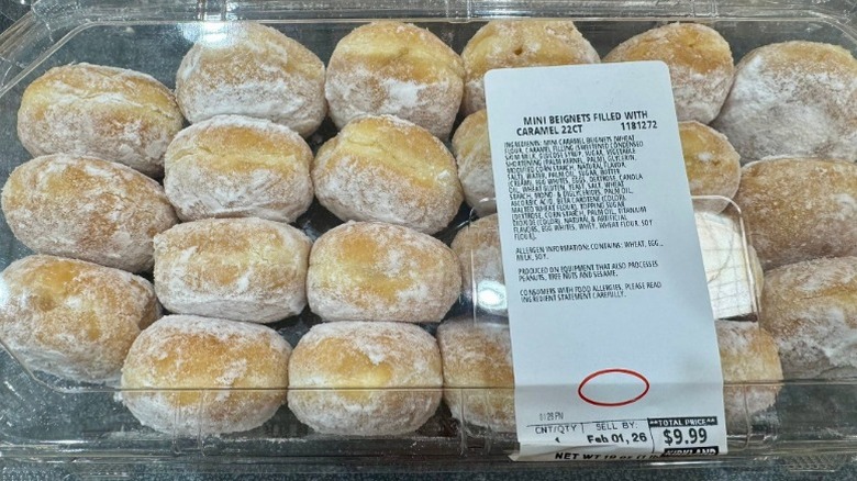 A package of ﻿Mini Beignets filled with Caramel from the Costco bakery
