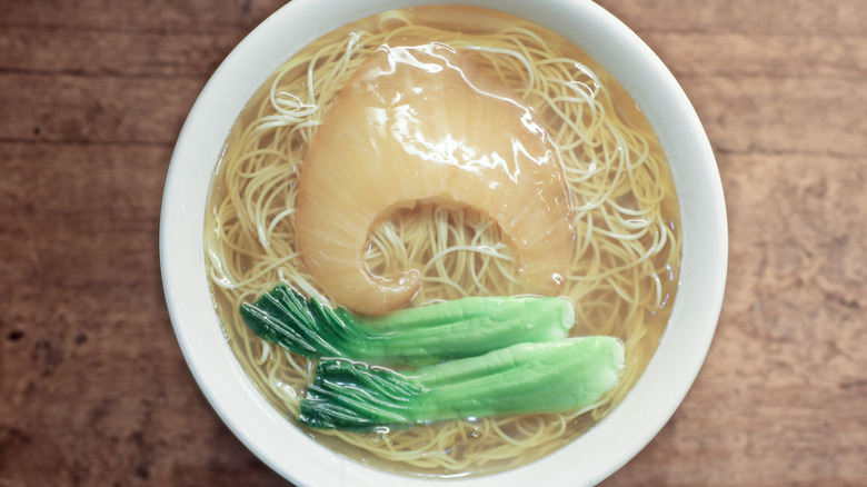 Bowl of shark fin soup, made with imitation shark fin