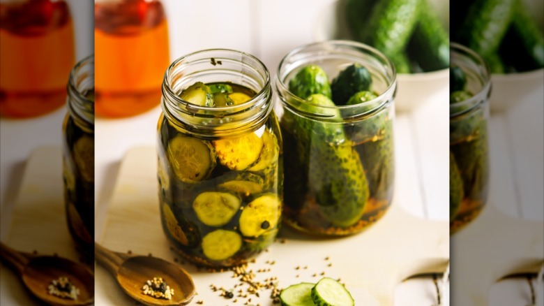 Homemade pickles in glass jar